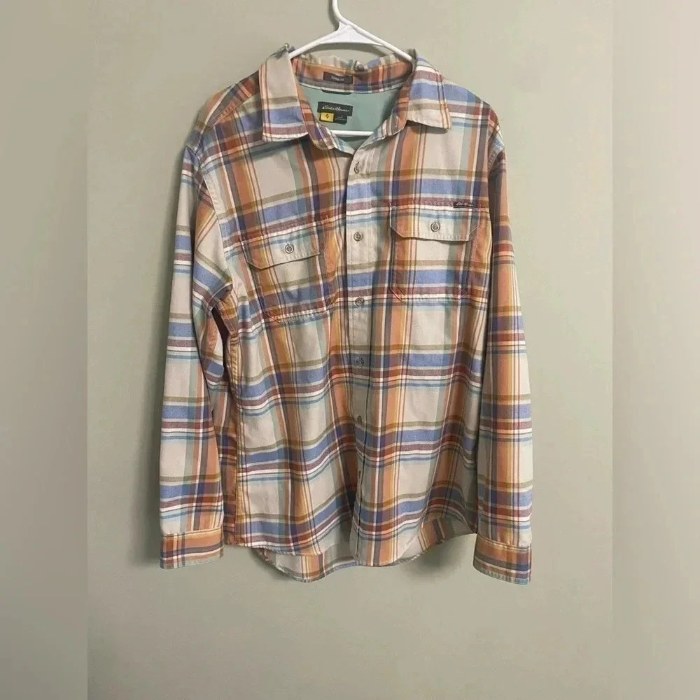 Eddie Bauer Shirt Mens Size Large Flannel Multicolor Plaid Classic Fit